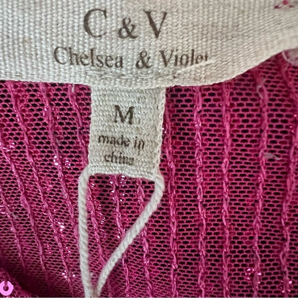 Chelsea & Violet Pink Sequin Top Festive Boxy Layering Semi Sheer Sz Small NEW - Picture 6 of 12